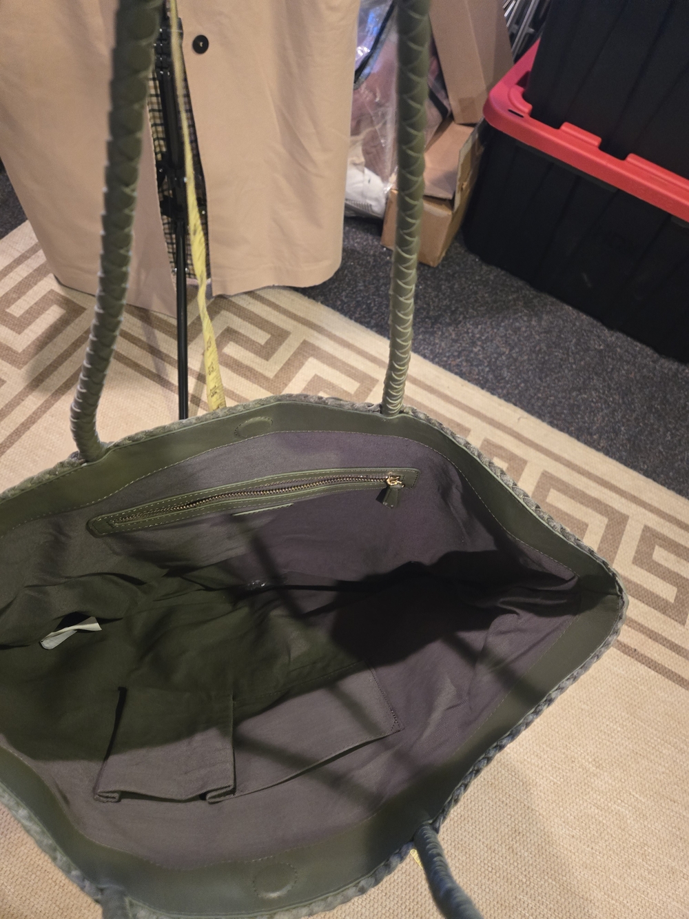 QUINCE Woven Olive Green Leather Tote Bag - Picture 6 of 10